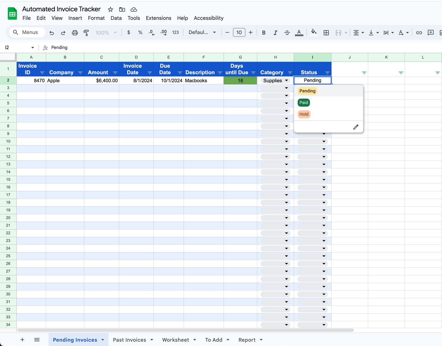 Automated Invoice Tracker (Google Sheets Only)