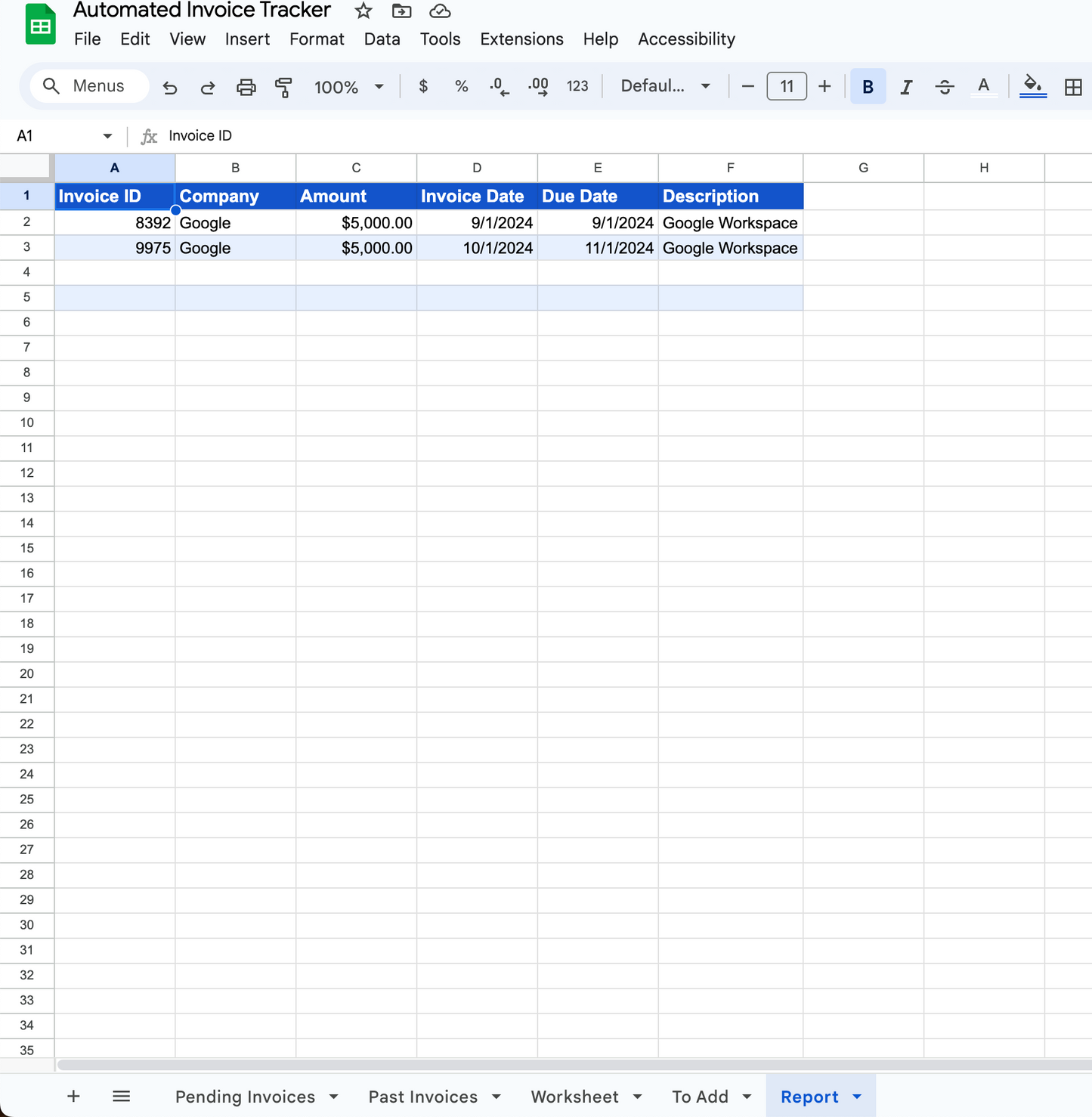 Automated Invoice Tracker (Google Sheets Only)