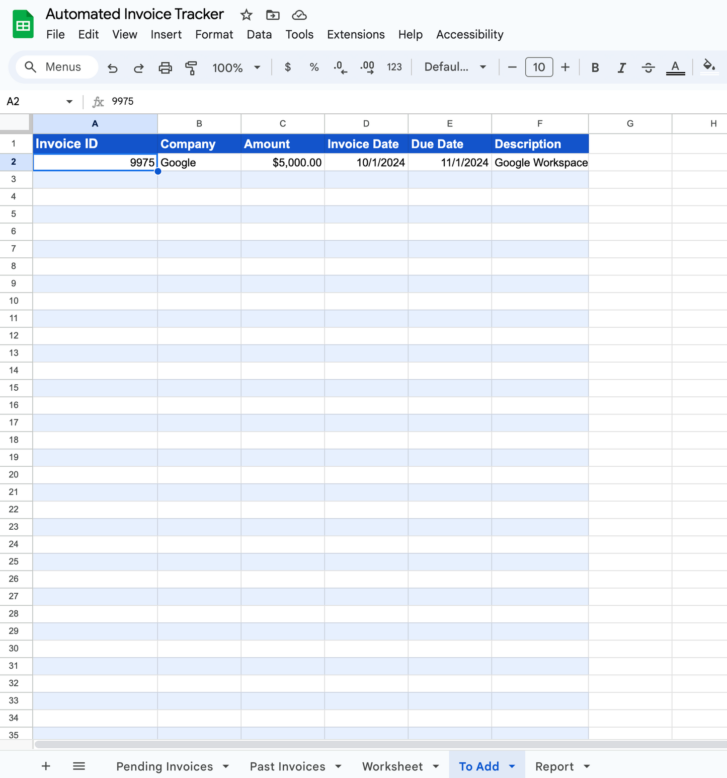 Automated Invoice Tracker (Google Sheets Only)