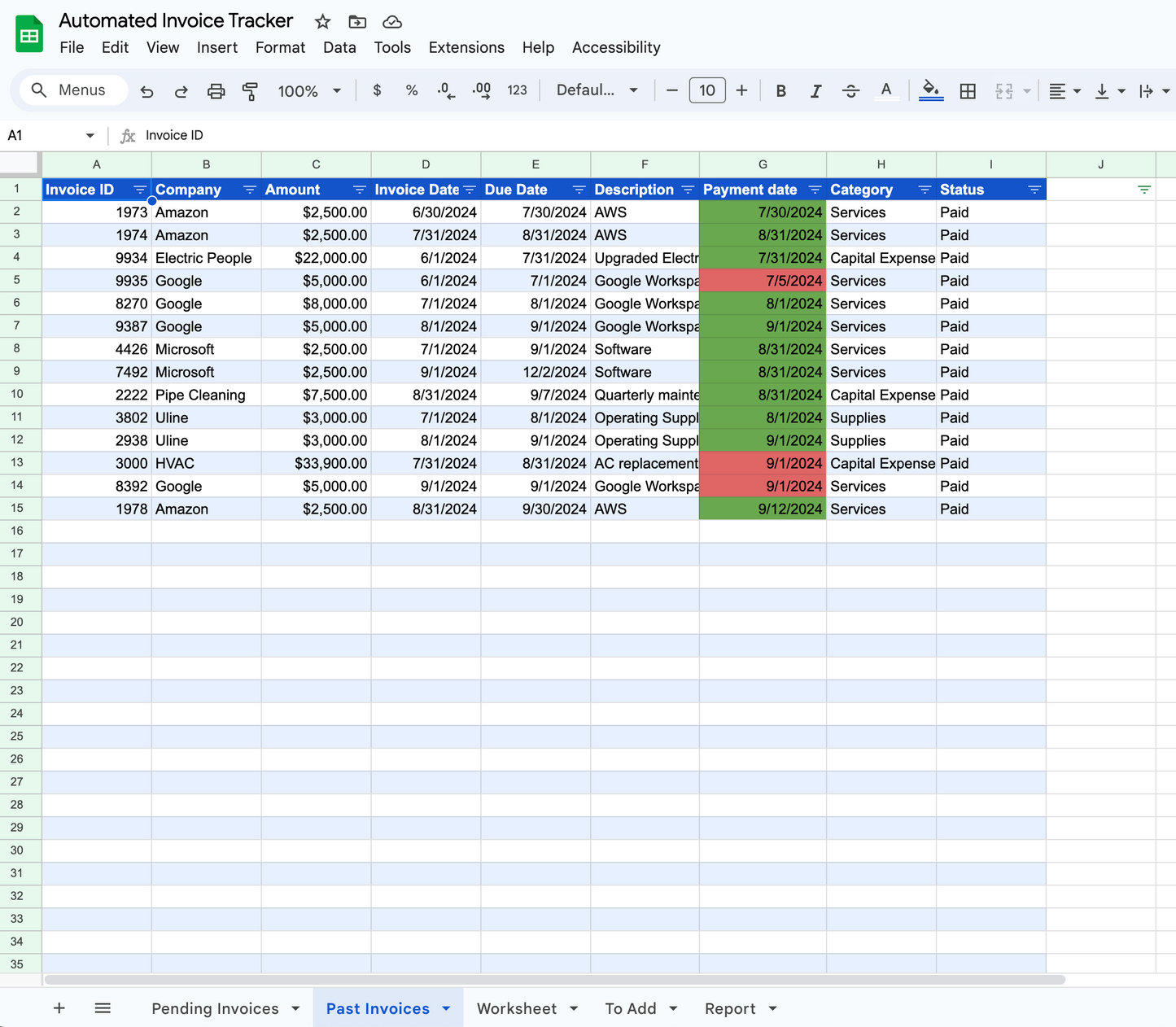 Automated Invoice Tracker (Google Sheets Only)