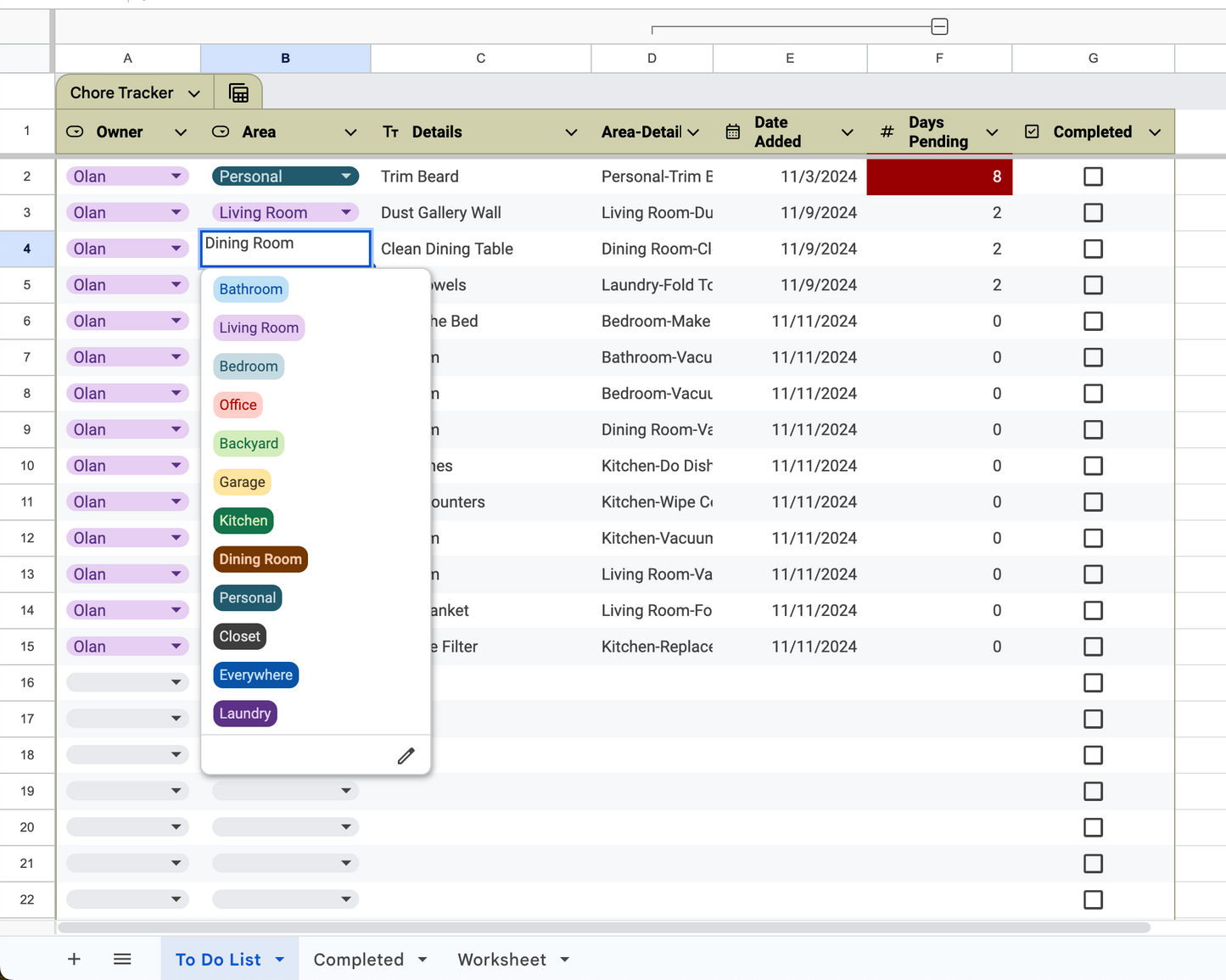 Automated Chore Tracker (Google Sheets Only)