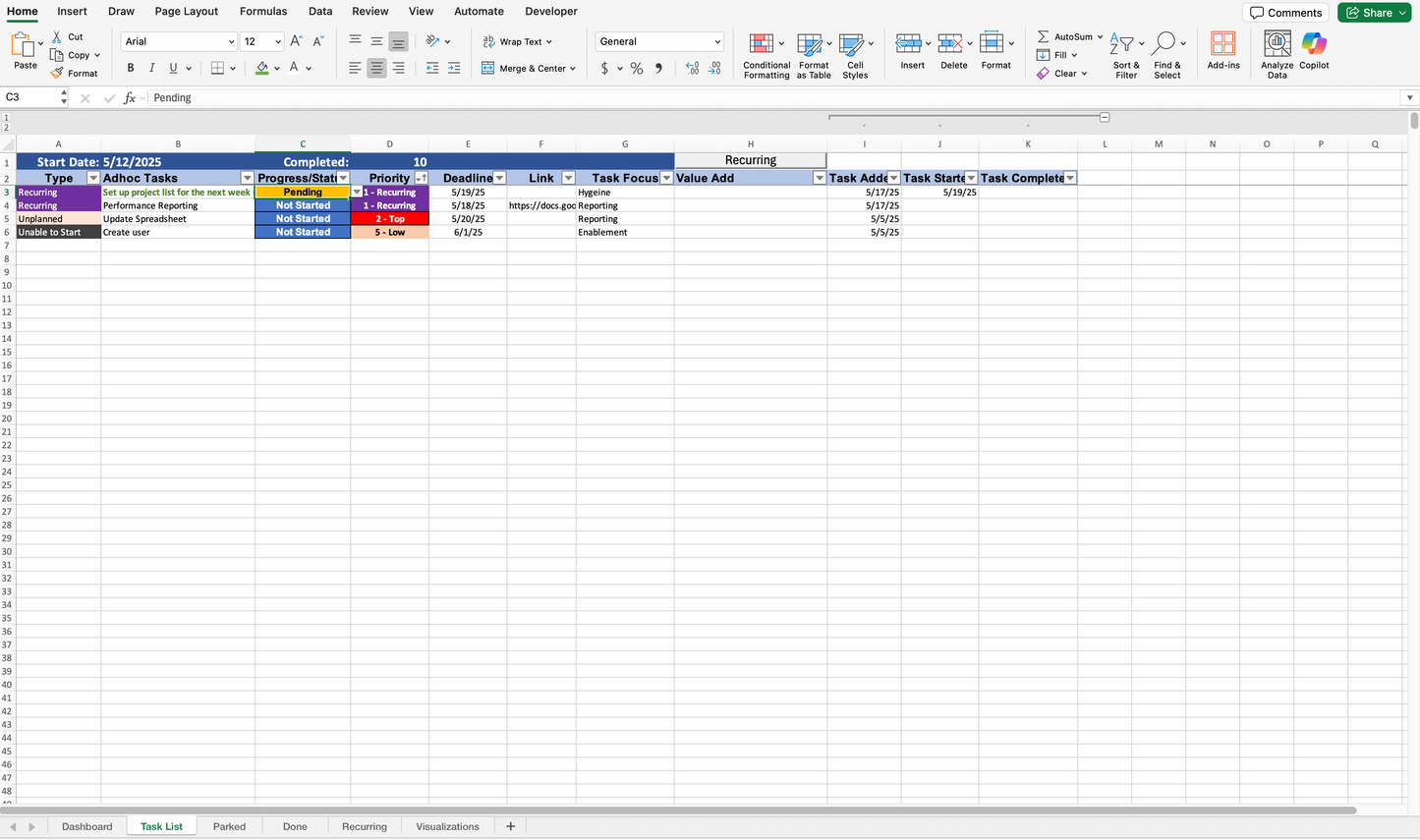 Automated & Non- Automated Task Trackers (Excel & Google Sheets)