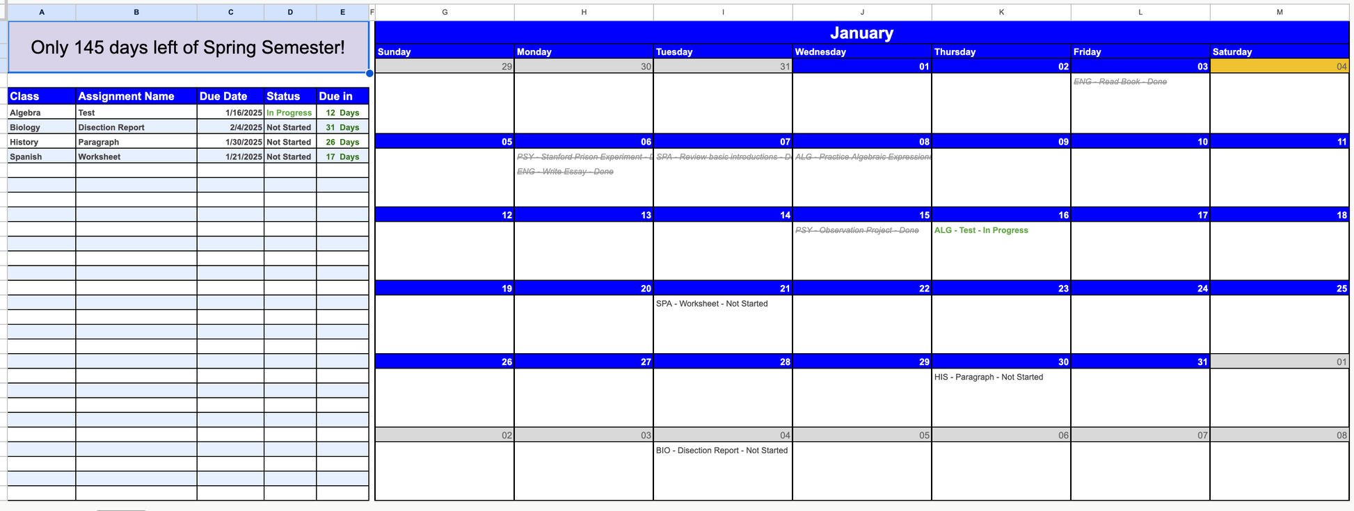 Automated Assignment Tracker (Google Sheets Only) – Sheets By Olan